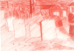 "Cemetery Outside Cabin, Newfoundland", conte drawing, $280